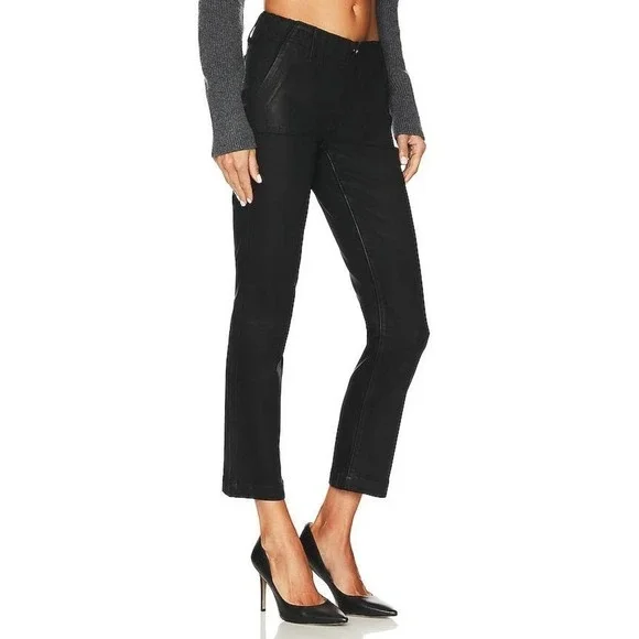 Paige Straight Ankle Mayslie Black Fog Luxe Coated Jeans Size 25 NWOT - Picture 4 of 12